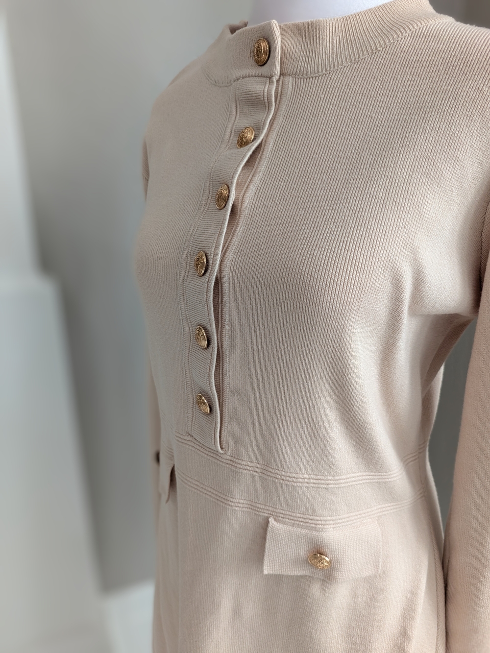 SHEIN Beige Long Sleeve Button-Front Knit Dress-Size 12 - Picture 2 of 8